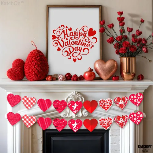 Vista 5 de KatchOn, Guirnalda de corazones de fieltro con estampado rojo – 10 pies, sin bricolaje Decoraciones del día de San Valentín Decoración