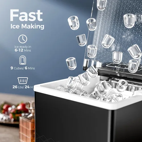 Vista 2 de Kismile Máquina de hielo para encimera, pequeña máquina de hielo, negro