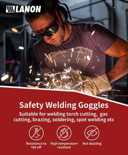 Vista 4 de LANON OTG Gafas de seguridad para soldadura, gafas de seguridad IR5.0 Verde oscuro