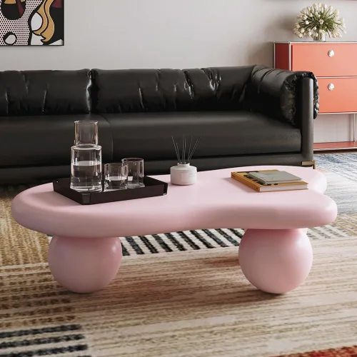 Vista 9 de Mesa de centro irregular moderna de 40 pulgadas, mesa de centro única de nube para sala de estar, mesas centrales bajas y lindas con 4 patas