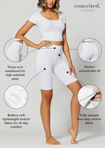 Vista 3 de Conceited - Mallas de cintura alta, pantalones cortos, capri y de longitud completa, muy suaves, talle alto de 3 pulgadas, talla regular