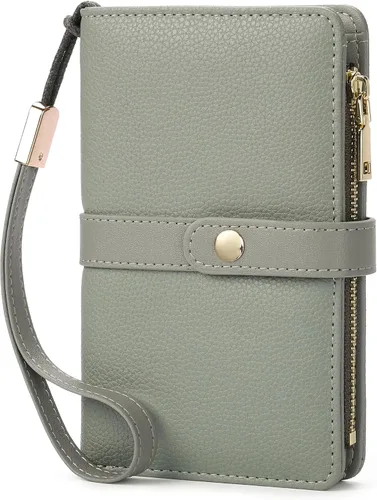 Vista 10 de Cartera pequeña para mujer, con bloqueo RFID, de piel vegana, delgada, plegable, para tarjetas de crédito, portapasaporte, cartera de viaje