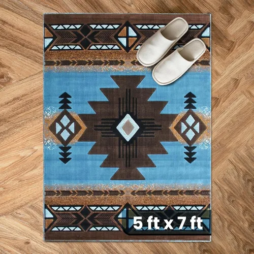 Vista 45 de YHSF South West - alfombra estilo nativo americano del suroeste C318 - fácil de limpiar, gruesa, suave, duradera, alfombra inspirada en tribus