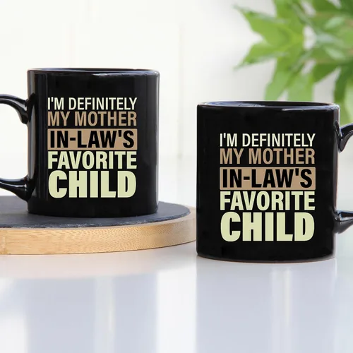 Vista 2 de TODOLIA -11 onzas- Taza de café infantil favorita con texto en inglés "I I'm Definiitely My Mother In Law's Favorite Children", regalo de cumpleaños