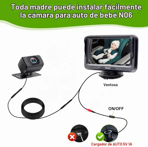 Vista 2 de Cámara de coche Rohent para bebé USB: fácil de instalar, Plug and Play, visión nocturna cristalina, amplio ángulo de visión para la seguridad