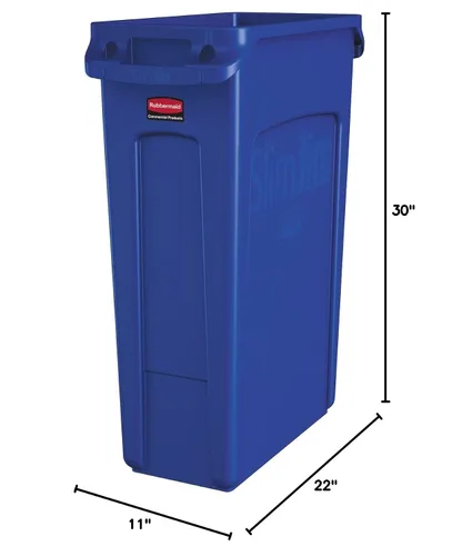 Vista 7 de Rubbermaid - Basurero Commercial Products Slim Jim, rectangular de plástico con canales de ventilación, 23 gal, azul (1956185)