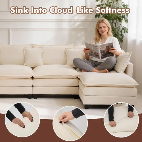Vista 3 de Sofá seccional, cómodo sofá modular de nube, sofá modular de asiento profundo, sofá moderno en la nube, sofás modulares para sala de estar, Beige
