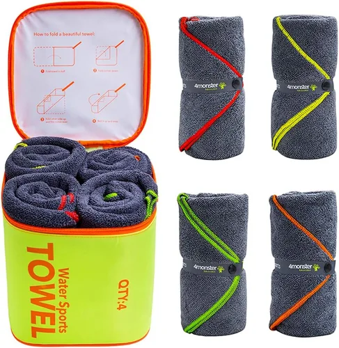 Vista 8 de 4Monster Paquete de 4 toallas de camping de microfibra de secado rápido, toalla de viaje súper absorbente con bolsa impermeable, toalla ligera
