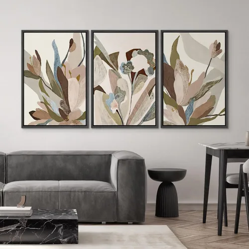 Vista 556 de SIGNWIN Lienzo enmarcado para pared, juego de arte neutro de bosque brumoso, ilustraciones en tono tierra, arte moderno, decorativo, bohemio