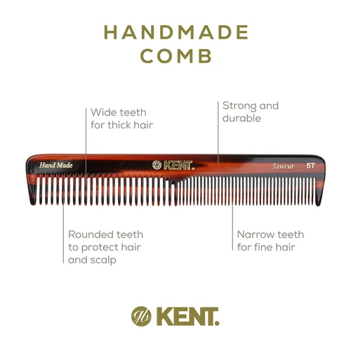 Vista 4 de Kent 5T - Peine de doble diente de 6.6 pulgadas, diente fino y ancho para cabello, barba y bigote, peinado y aseo - grueso y fino para hombres