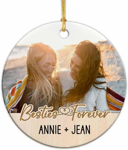 Vista 21 de Adornos de cerámica personalizados para los mejores amigos están atados con cuerdas de corazón, adorno personalizado de 2 amigos, adorno de buenos