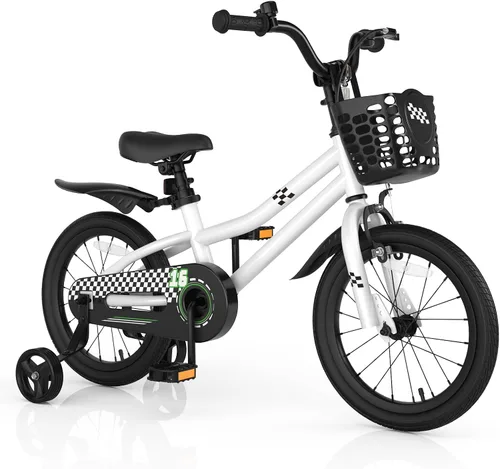 Vista 18 de COSTWAY Bicicleta para niños, 12, 14, 16, 18 pulgadas, para niños y niñas de 3 a 8 años, bicicleta para niños con ruedas de entrenamiento