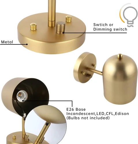 Vista 6 de Pathson Juego de 2 lámparas de pared cableadas con interruptor de atenuación, lámpara de pared con acabado de latón, iluminación de pared de ángulo