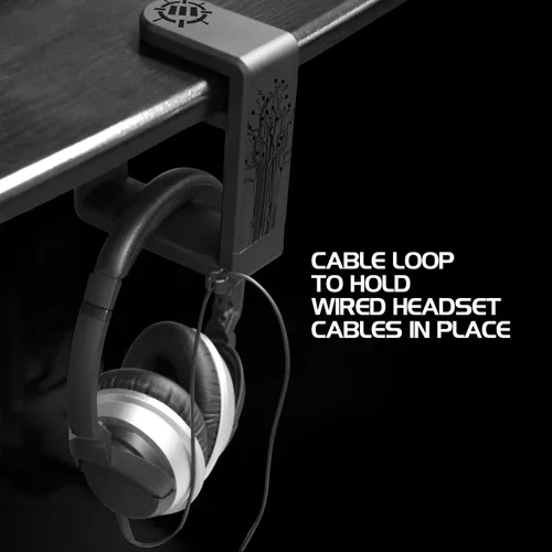 Vista 5 de ENHANCE Soporte para auriculares para juegos de PC, soporte para auriculares de escritorio con rotación ajustable de 360 grados, abrazadera de Negro