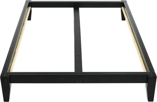 Vista 7 de Main + Mesa Yume - Cama moderna de plataforma de madera maciza con carpintería japonesa, acabado negro, tamaño Queen