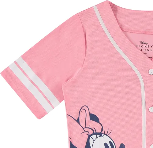 Vista 3 de Disney Camiseta de béisbol de Mickey Mouse con botones para mujer, diseño de Mickey y Minnie Mouse