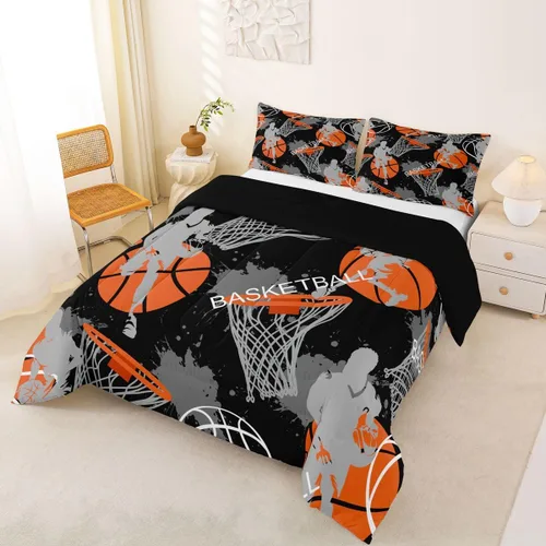 Vista 11 de Juego de ropa de cama de baloncesto para niños y adolescentes, juego de edredón deportivo para niños, tamaño matrimonial, suave, ligero, decoración
