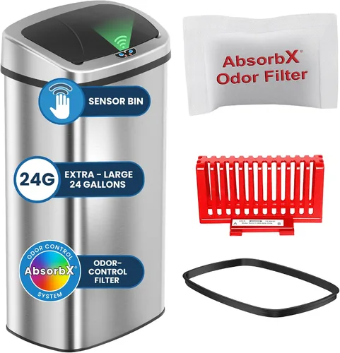 Vista 15 de iTouchless - Cubo de basura con sensor sin contacto y sistema de control de olores, forma ovalada, cubo de 13 galones y acero inoxidable para cocina