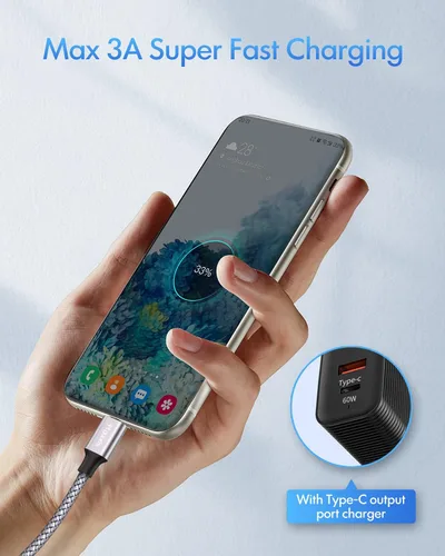 Vista 3 de etguuds USB C to USB C Cable 2 m, Long USB C to C Charging Cable PD 60 W/3 A Fast Charging Cable Nylon for iPhone 16/15/15Pro, Galaxy S24 S23 S22