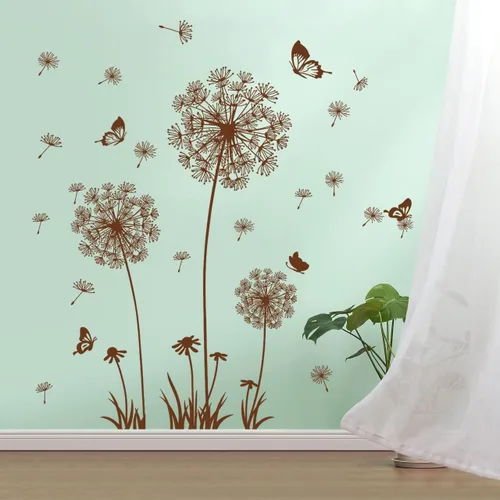 Vista 7 de Calcomanías de pared extraíbles 3D de diente de león, flores y mariposas voladoras, murales autoadhesivos, despegar y pegar, decoración de dientes