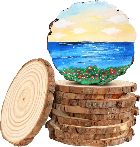 Vista 14 de FSWCCK Paquete de 6 rodajas de madera redondas naturales sin terminar, círculo de madera de 7-8 pulgadas, losas de madera grandes para centros