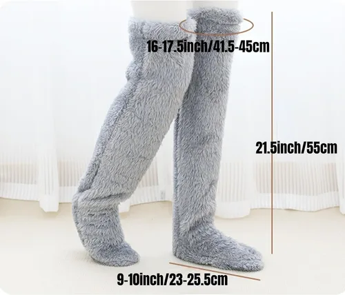 Vista 6 de Calcetines mullidos por encima de la rodilla, medias de felpa alta, calentadores de piernas largas mullidas, calcetines de invierno para dormir