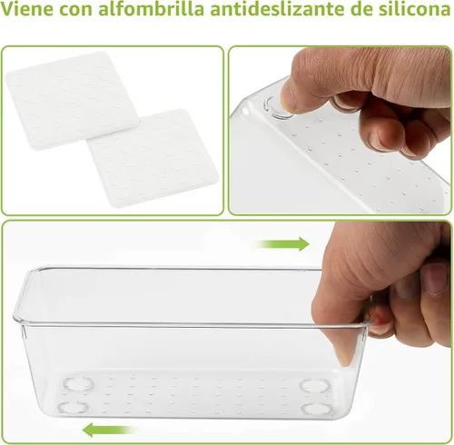 Vista 4 de Juego de organizador de cajones transparentes de 12 piezas, 3 tamaños, bandejas organizadoras de tocador de baño y contenedores de almacenamiento