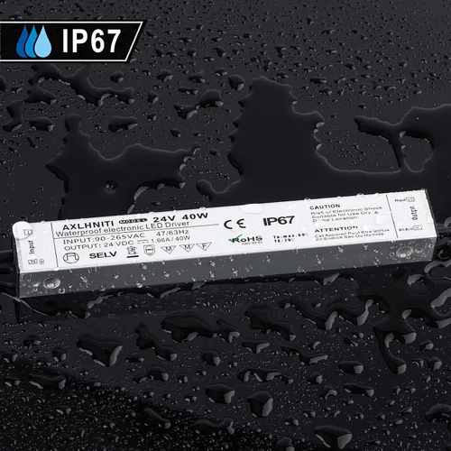 Vista 6 de Controlador LED 40W 24V, fuente de alimentación impermeable IP67, transformador con enchufe de 3 clavijas Cable de 3.3 pies para luces de tira