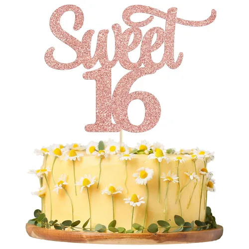 Vista 9 de Gyufise 1 decoración para tartas de 16 años con purpurina negra para cumpleaños de 16 años, decoración para felicitaciones a 16 años de edad
