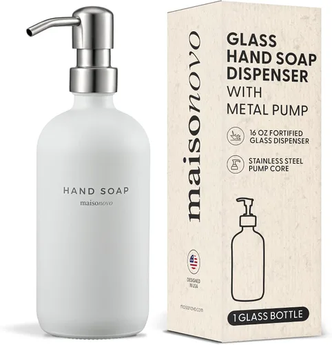 Vista 9 de MaisoNovo Dispensador de jabón de 1 pieza Botellas ámbar de 16.9 oz con bombas de plástico negro