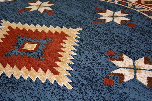 Vista 4 de Nevita Collection Southwestern Native American Design Area Alfombra geométrica (azul, 5'3" redondo)