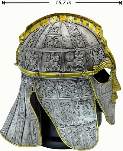 Vista 4 de Casco anglosajón de estilo vikingo para disfraz de látex inspirado en Sutton Hoo, cosplay medieval, ajustable para LARP
