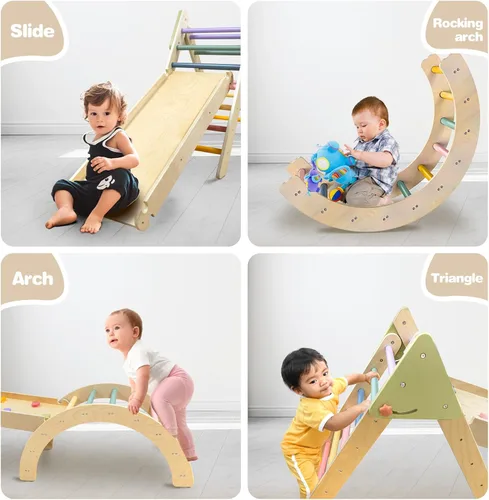 Vista 3 de LOL-FUN Pikler - Juego de triángulos con tobogán para niños pequeños de 1 a 3 años, juguetes de escalada Montessori para niños de 1 año, juego