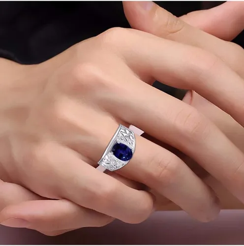 Vista 4 de Rylos Anillos para hombre Anillo de pepita de diseñador piedra preciosa ovalada de 9X7MM y diamantes brillantes - Anillos de piedra natal