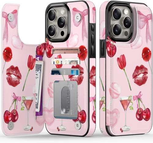 Vista 118 de FUNMIKO Funda tipo cartera para iPhone 15 con tarjetero + clip para efectivo, bloqueo RFID, protección contra caídas de grado militar y obras