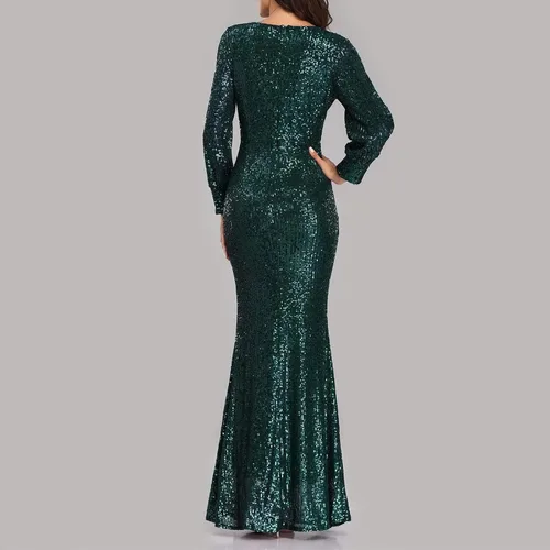 Vista 3 de New Years Dress Long Sleeve Sexy V-Neck Sequined Slim Fit Mermaid Evening Dress New Years Eve Dress