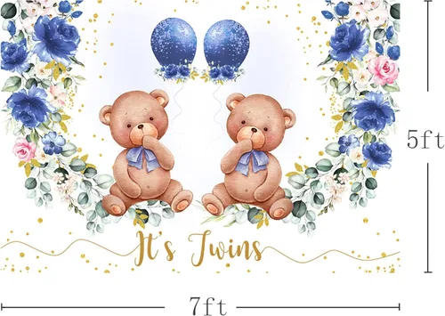 Vista 3 de AIBIIN Telón de fondo para baby shower de 7 x 5 pies, diseño floral azul marino, para fiesta de cumpleaños, fotografía de fondo, para revelación
