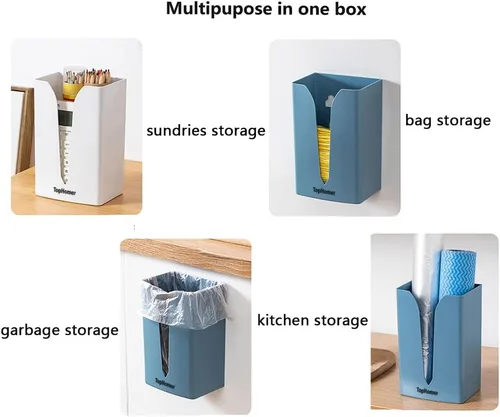 Vista 2 de TopHomer Soporte adhesivo para dispensador de pañuelos y soporte para bolsa de basura para cocina, sostiene cajas de pañuelos, bolsa de basura