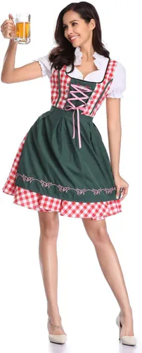 Vista 4 de Quenny Disfraz de camarero de Oktoberfest, disfraz de sirvienta de cosplay de Halloween, 2 piezas.