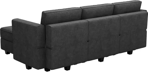 Vista 9 de Belffin Sofá seccional modular de tela en forma de U Sofá seccional doble diván Sofá otomano convertible con almacenamiento negro