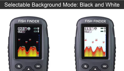 Vista 7 de ecosonda portátil recargable, sensor de sonar inalámbrico, localizador de profundidad con tamaño de los peces, contorno del fondo, pantalla LCD a
