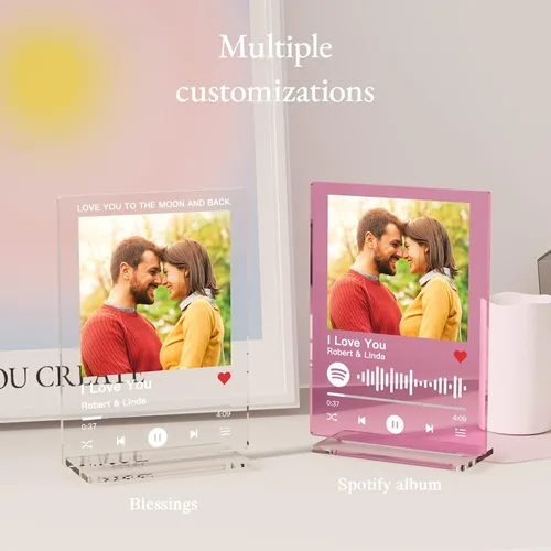 Vista 6 de Placa de Spotify personalizada con soporte acrílico, placa de vidrio Spotify, regalos de cumpleaños para mujeres, canción acrílica personalizada