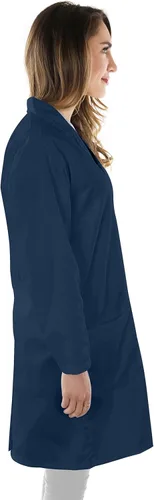 Vista 3 de NY Threads Abrigo de laboratorio profesional para mujer, abrigo médico largo de polialgodón de manga completa