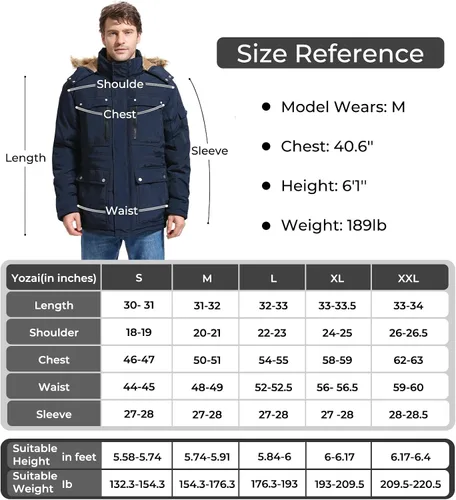 Vista 6 de Yozai Men's Winter Coat, Warm Jackets for Mens Water Resistant Ski Snow Jacket Mountain Windbreaker Hooded Parka, S-2XL