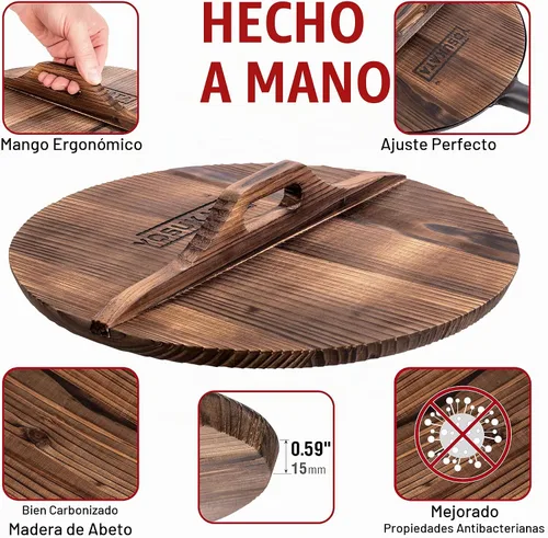 Vista 2 de YOSUKATA Funda Wok Premium 13.2" para Wok 13.5"- Tapa de madera para sartén