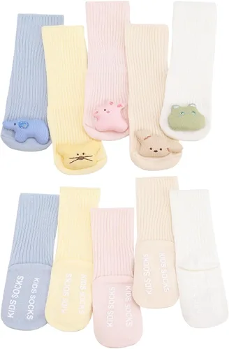 Vista 8 de 5 pares de calcetines de bebé tontos, calcetines 3D lindos animales para niños con agarres, divertidos calcetines locos regalos para baby showers