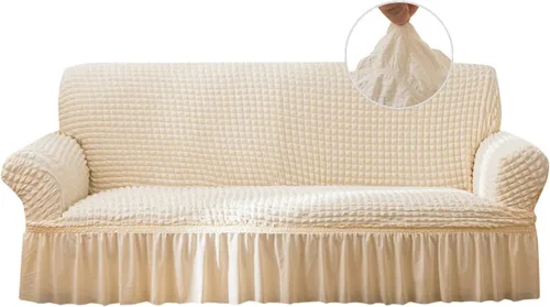 Vista 19 de Qubjus Funda Elástica para Sofá Fundas para Sofá Lavables Funda para Sofá Sillón Cama Protector de Muebles de Fácil Ajuste con Parte Inferior Beige