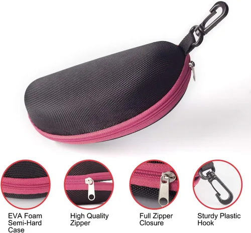 Vista 4 de RayLove Paquete de 3 fundas de gafas de sol portátiles con cremallera y gancho