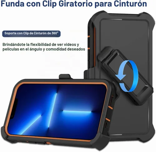 Vista 2 de Funda para iPhone 13 Pro Max con Clip para Cinturón, 2 x Protector de Pantalla, Protección contra Caídas de Grado Militar, Servicio Pesado, Cuerpo