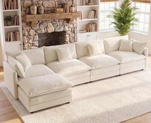 Vista 27 de 76.7" Cloud Couch for Living Room, Deep Seat Loveseat Sofa, Beige Breathable Chenille, 2-Seats Couch for Apartment Small Spaces, Pocket Spring